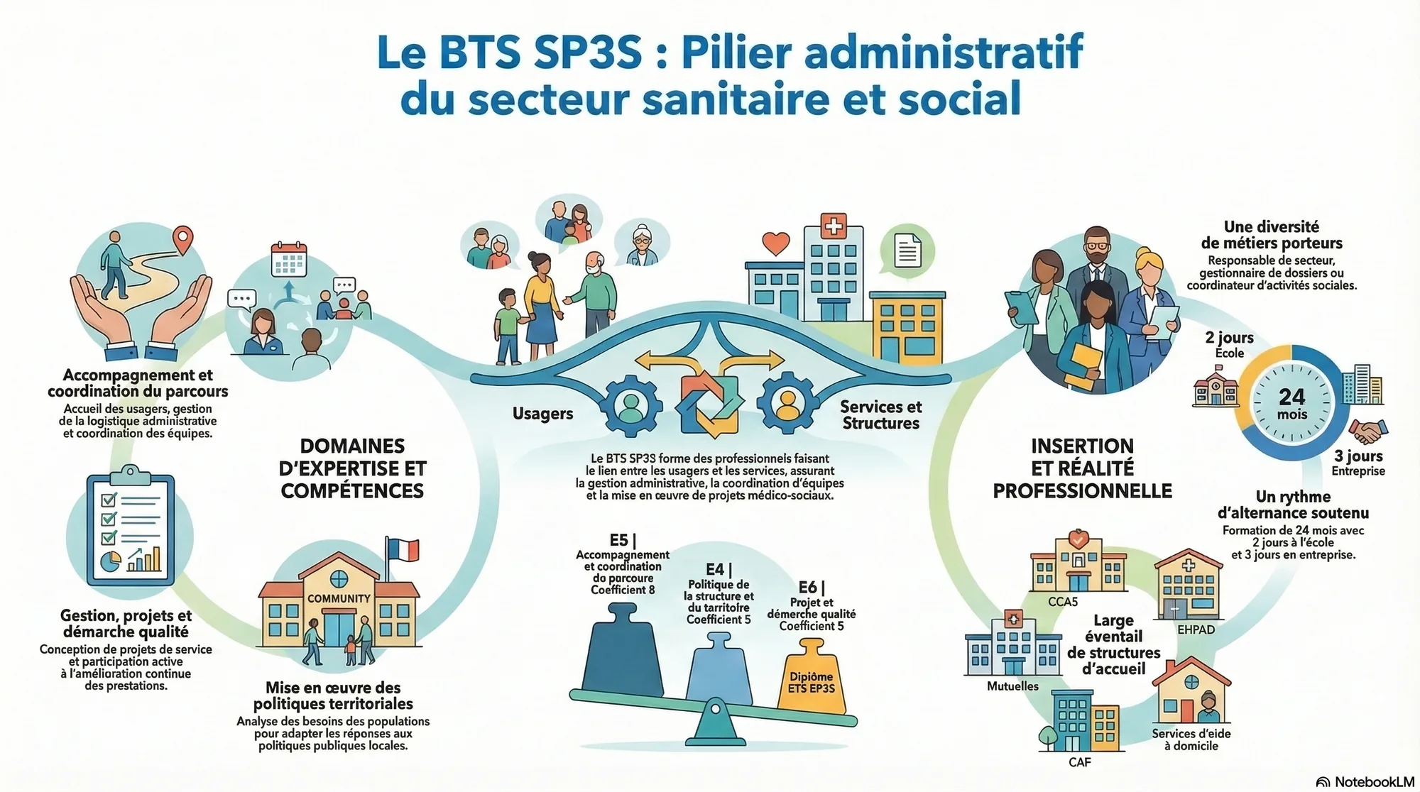 Infographie de présentation de la formation BTS Services et Prestations des Secteurs Sanitaire et Social - SP3S