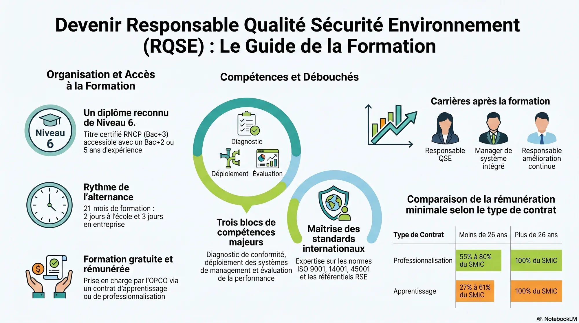 Infographie de présentation de la formation Responsable QSE - Qualité, Sécurité, Environnement